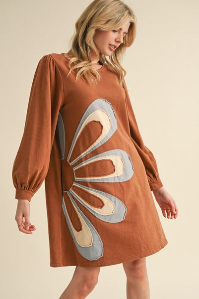Flower Power Dress-Camel