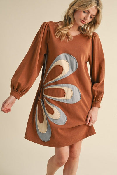 Flower Power Dress-Camel