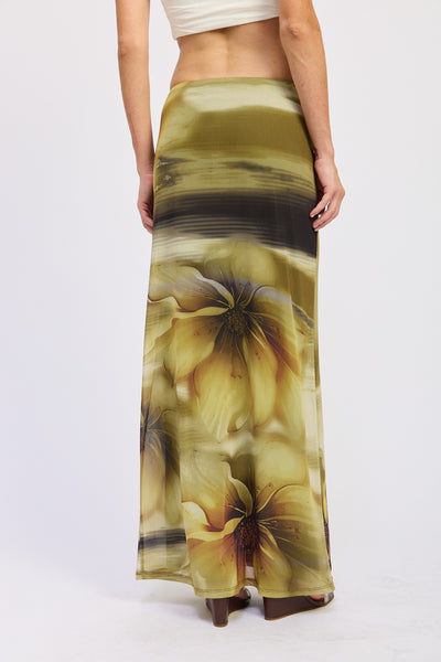 Floral & Flow Mesh Maxi Skirt (Green)