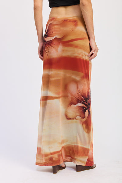 Floral & Flow Mesh Maxi Skirt (Rust)