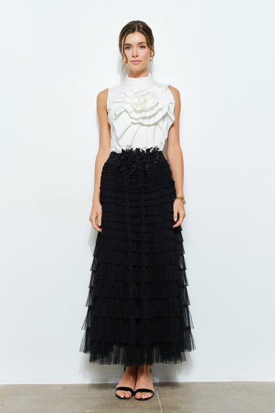 Black Tiered Tulle Maxi Skirt