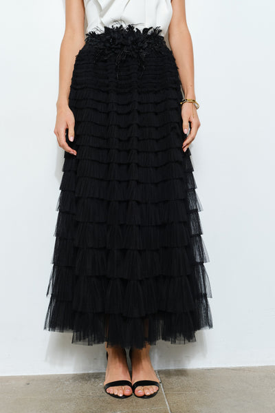 Black Tiered Tulle Maxi Skirt