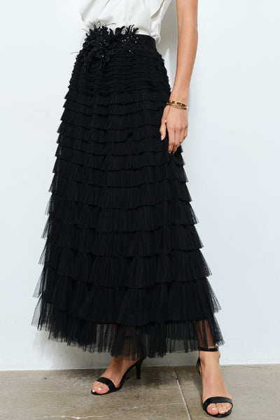 Black Tiered Tulle Maxi Skirt