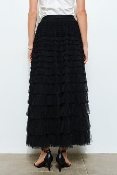 Black Tiered Tulle Maxi Skirt