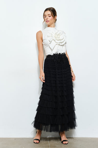 Black Tiered Tulle Maxi Skirt