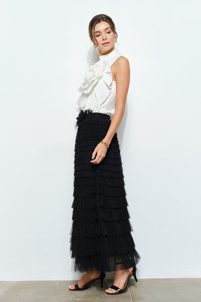 Black Tiered Tulle Maxi Skirt