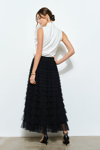 Black Tiered Tulle Maxi Skirt