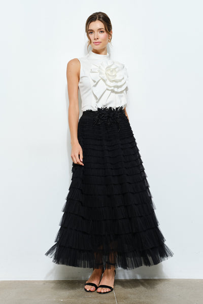 Black Tiered Tulle Maxi Skirt