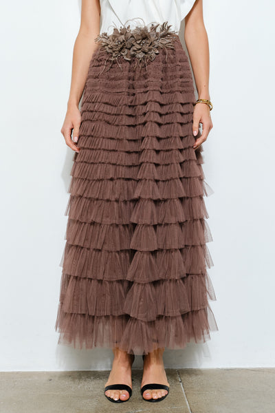 Chocolate Tiered Tulle Maxi Skirt