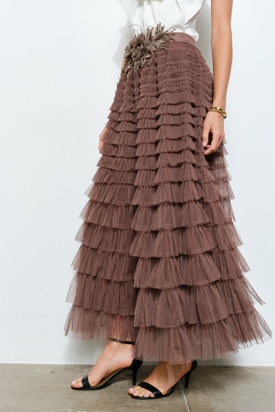 Chocolate Tiered Tulle Maxi Skirt