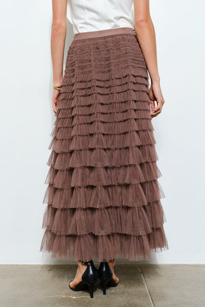 Chocolate Tiered Tulle Maxi Skirt