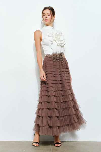 Chocolate Tiered Tulle Maxi Skirt