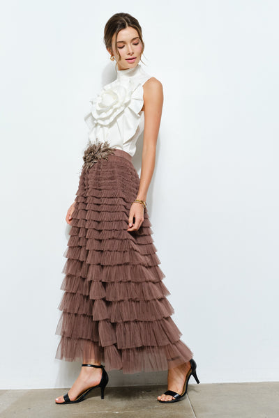 Chocolate Tiered Tulle Maxi Skirt