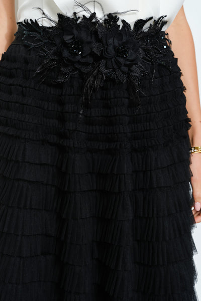 Black Tiered Tulle Maxi Skirt