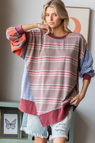 The Serenity Striped Oversized Top with Pockets