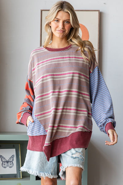 The Serenity Striped Oversized Top with Pockets