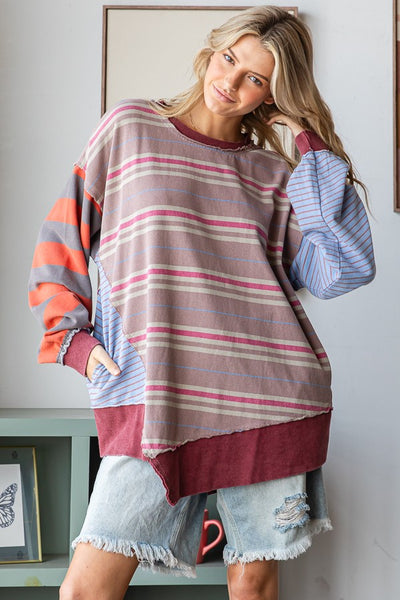 The Serenity Striped Oversized Top with Pockets