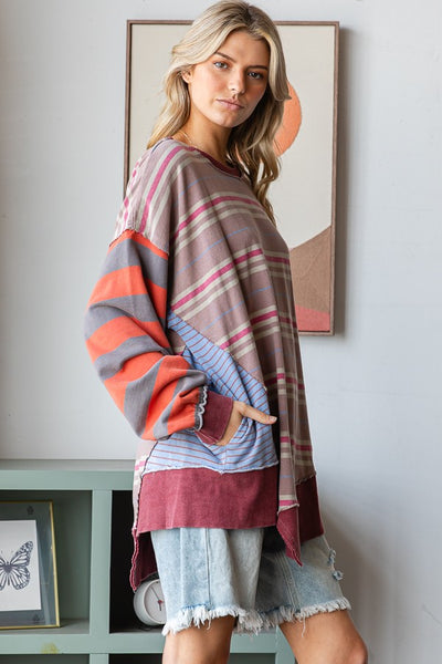 The Serenity Striped Oversized Top with Pockets