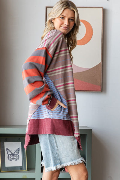 The Serenity Striped Oversized Top with Pockets